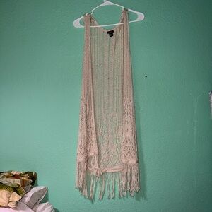 Rue21 Cream Crochet Fringe Vest